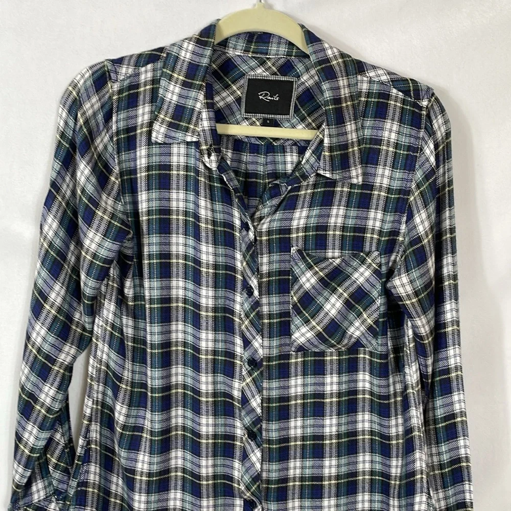 Rails Button Down Plaid Shirt S Blue Green Plaid Long Sleeve Super Soft - Picture 3 of 12